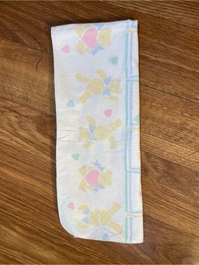 Vintage Baby Lap Blanket Pastel Teddy Bear Cottagecore Spit Up Cloth Receiving